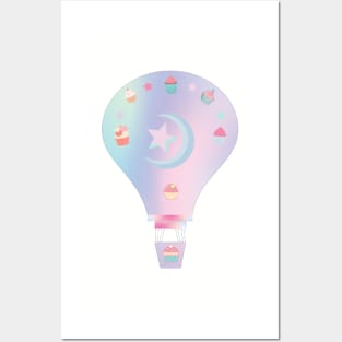 Pastel cupcake hot air balloon - Kawaii Posters and Art